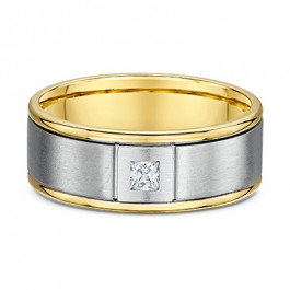 Mens 9ct White and Yellow Gold Mens Wedding ring with .16ct G-H Vs square princess cut Diamond 2.4mm deep and 8mm wide-A12260