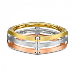 Dora panelled 14ct three colour Gold Wedding ring-A14312
