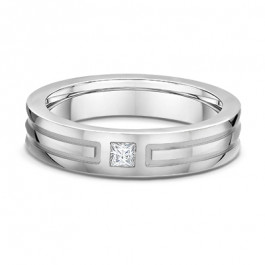 Dora 18ct White Gold Mens European ring with 0.12ct Square Princess cut Natural Diamond, the band is 2.4mm deep-A13952
