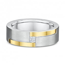 Dora Mens 9ct White and Yellow Gold with .16ct G-H Vs square Princess cut Diamond Wedding ring 2.6mm deep-A12242
