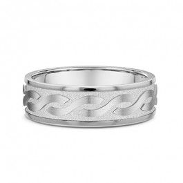 Dora wave Patterned 18ct White Gold European Mens Wedding Ring a heavy and strong 2mm deep.-A14247