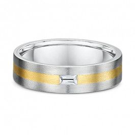 Mens 9ct White and Yellow Gold Mens Wedding ring with .12ct G-H Vs Baguette Cut Diamond band is 2mm deep-A13177