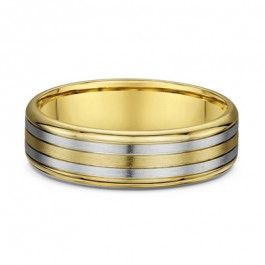 Dora striped Mens 14ct Yellow and White Gold Wedding Ring a comfortable 1.65mm deep-A13897
