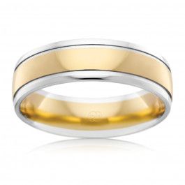 9ct Yellow and White Gold P. W. Beck world class Australian made two tone wedding ring, -A14547
