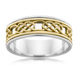 Ladies 18ct Yellow and White Gold LOVE Celtic ring, Quality Australian Made by Peter W Beck. This lovely ring is 7mm wide and 1.4mm deep
-M1390