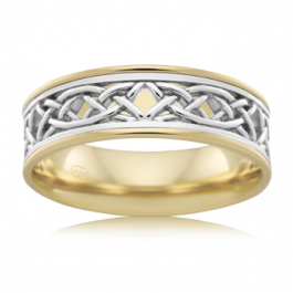 Ladies 9ct White and Yellow Gold Celtic Wisdom ring, Quality Australian Made by Peter W Beck. This lovely ring is 7mm wide and 1.4mm deep
-A14517