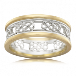 9ct White and yellow Gold Love Celtic ring, Quality Australian Made by Peter W Beck. 7.5mm wide
-M1223