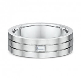 9ct White Gold Mens stripe wedding ring with .12ct G-H Vs Baguette Diamond band is 2.1mm deep-A13323