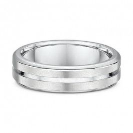 Dora 14ct White Gold grooved European Men's wedding ring 1.8mm deep-A14369