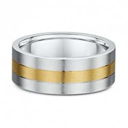 Dora 14ct White and Yellow central grooved European Men's wedding ring with variable depth selection-A14052