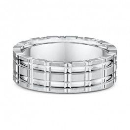Dora 18ct White Gold patterned European Mens Wedding ring 2.1mm deep-A14309