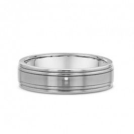  Dora 14ct White Gold smooth edges grooved European Men's wedding ring1.8mm thick-A14362