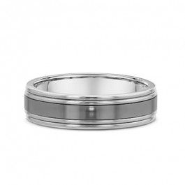  Dora 9ct smooth edges grooved European Titanium and 9ct White Gold Mens wedding ring , the band 1.8mm deep-A14361