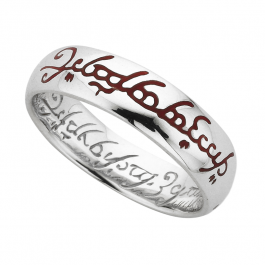 Official Lord of the Rings silver fluorescent ring measuring 6mm wide with the elvish script from the popular Lord of the Rings story. The engraved message glows under UV light.-A8957