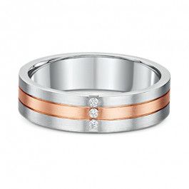 Dora Mens 18ct White and Rose Gold Diamond stripe Wedding Ring with three 0.01ct G/H Vs Brilliant cut Natural Diamonds, the band is 1.65mm deep-A13920