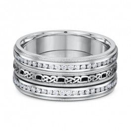 Dora 14ct White Gold intricate Mens ring with 112 Brilliant Diamonds 1.8mm deep and 9mm wide -A14603