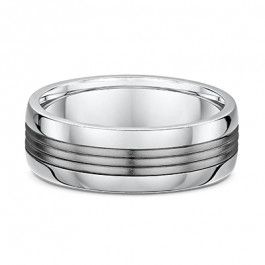 Dora 9ct White Gold and Titanium Grooves European Mens Wedding Ring with variable depth selection-A14203
