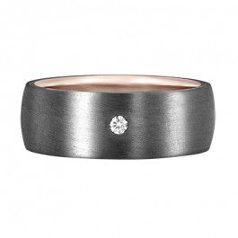 Domed Tantalum and .05ct G-H Vs Natural Diamond inside lined with 14ct Rose Gold 1.9mm deep and 8mm wide-M1533