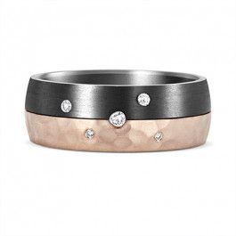 Domed Tantalum with 9ct Rose Gold and 5 Natural G-H Vs Diamonds-M1544