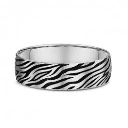 Dora 9ct White Gold Black animal stripes European Mens Wedding ring 1.6mm deep-A13299