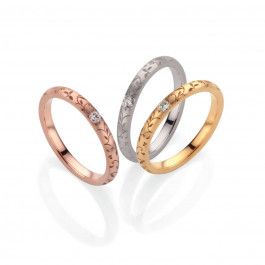 Ladies delicately engraved ring created in 14ct choose either Rose Gold, White Gold or Yellow Gold this lovely ring is 2.5mm wide and features a 4.5pt Brilliant cut Diamond-A14440
