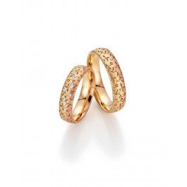 Finely engraved ring crafted in 18ct Apricot Yellow Gold, this unusual ring can be selected with or without Diamonds or you can order twice to create a duo partner set-A14445