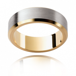 9ct White and Yellow Gold Quality Australian made wedding ring satin-finished center with polished beveled edges-M1307
