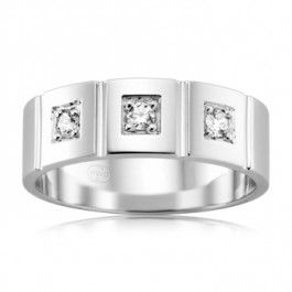 9ct White Gold Australian Made Peter W Beck Diamond ring 7mm wide containing three .05ct H Si Brilliant cut Natural Diamonds on a 1.8 mm deep band.-F3650 