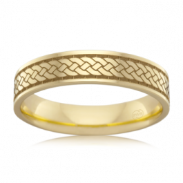 Men's 9ct Yellow Gold laser cut weave pattern wedding ring
-M1288