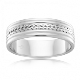 9ct White Gold Australian Made Rope Weave Wedding ring this stylish ring is 6,5mm wide and 1.4mm deep
-M1440