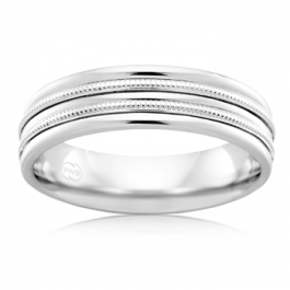 9ct White Gold double rope mens wedding ring 6mm wide and 1.5mm deep-M1478