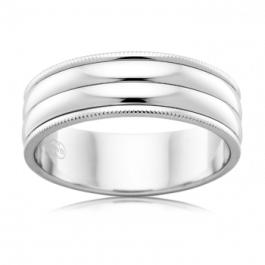9ct White Gold wedding ring with double curve and beaded edge
-M1449