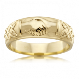 9ct Yellow Gold Traditional handshake commitment ring, 7.5mm wide
-J2083