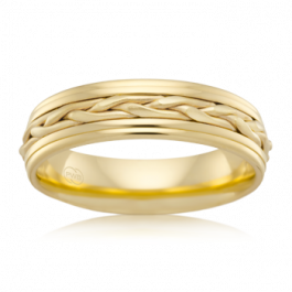 Quality Australian made 9ct Yellow Gold rope weave ring 6mm wide and 1.8mm deep
-M1436