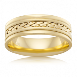 18ct Yellow Gold Mens patterned wedding ring-M1293