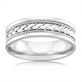 9ct White Gold Australian Made Leather Weave Wedding ring this stylish ring is 7mm wide
-M1451