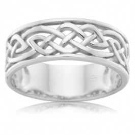 Serenity 9ct White Gold Celtic ring, Quality Australian Made by Peter W Beck. 8mm wide
-A14522