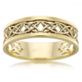 Ladies 9ct Yellow Gold WISDOM Celtic ring, Quality Australian Made by Peter W Beck. 7mm wide
-A14521