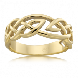 Imagining 9ct yellow Gold Celtic ring, Quality Australian Made by Peter W Beck. 7mm wide
-A14539