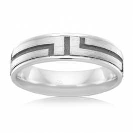 9ct White Gold soft rounded sides with geometric pattern
-M1492