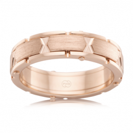 World-class Australian-made 18ct Rose Gold riveted-style Mens wedding ring, this unique heavy strong ring is made of separate pieces riveted together-M1481