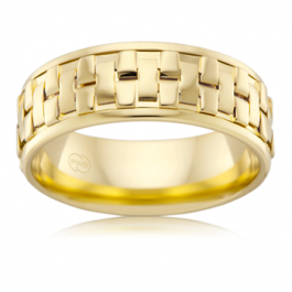 World-class Australian made 9ct Yellow Gold mosaic-style Mens wedding ring 8mm wide -M1296