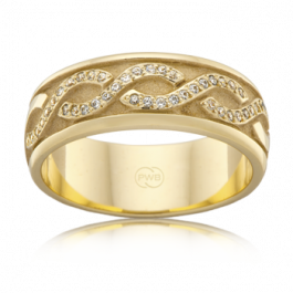Faith Celtic 9ct Yellow Gold ring with 44 Natural Diamonds, Quality Australian Made by Peter W Beck. 7.8mm and a generous 2mm deepwide
-A14534