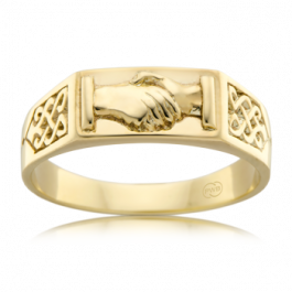 9ct Yellow Gold Traditional handshake commitment ring with Celtic weave, 7.5mm wide, you can choose a different Gold colour
-J4247