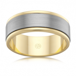 Rich grey satin finished Titanium with 18ct Yellow Gold Australian Made Mens Wedding Ring by Peter W Beck-M1027