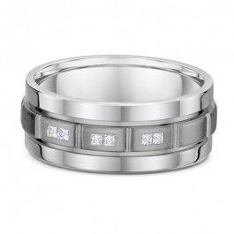 9ct White Gold and Titanium Mens Ring with 6 G-H Vs square Princess cut Natural Diamonds equaling .162ct, band is 2.5mm deep
-M1079