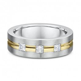 Dora 9ct White and Yellow Gold Mens Ring with Three G-H Vs square Princess cut Diamonds equaling 0.18ct, the band is 2.mm deep
-M1080