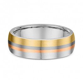 Dora 9ct White Yellow and Rose Gold with titanium stripes Mens Wedding Ring band is 2mm deep-M1107