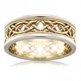 9ct Yellow and White Gold Celtic Wisdom ring, Quality Australian Made by Peter W Beck. 7.5mm wide and 1.8mm deep
-M1221