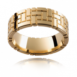 Mens 9ct Yellow Gold wedding with brick road pattern
-M1309